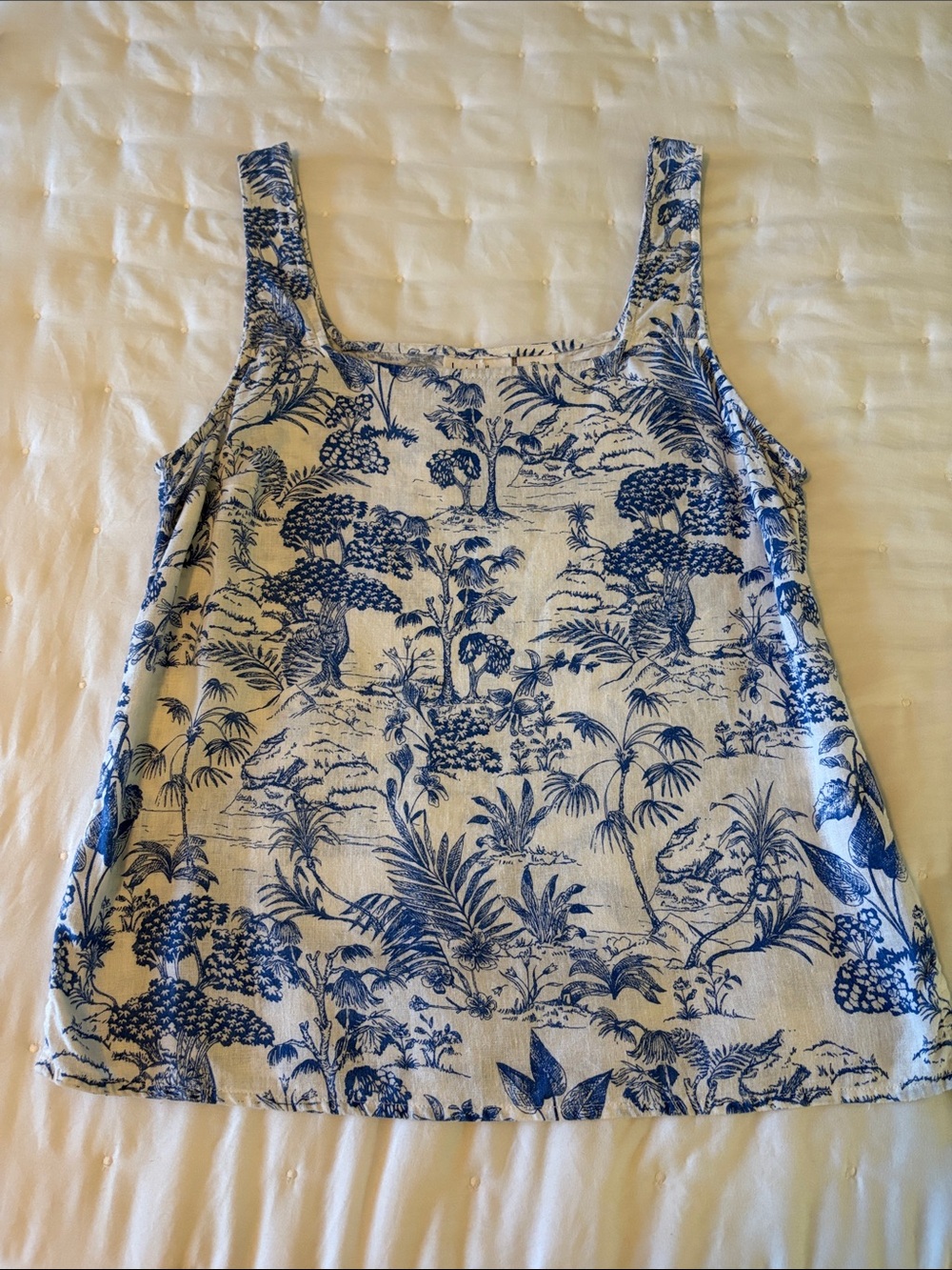 Nicole Miller Blue Botanical Square-Neck Tank